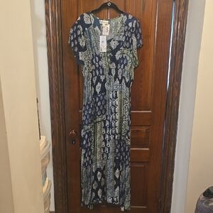 NWT Women's Blue Patterned Maxi Dress